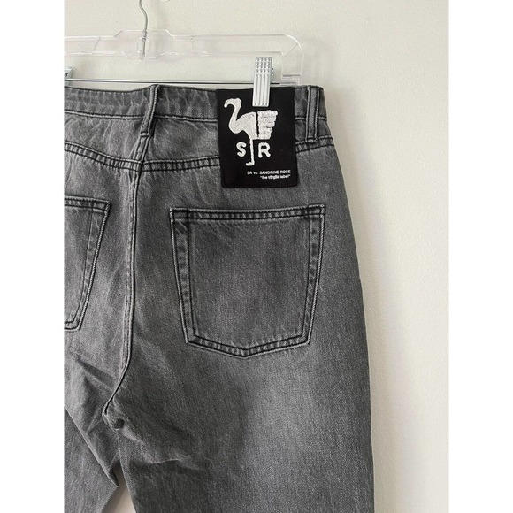 NWT Free People x Sandrine Rose Black Destroyed Rain Straight Leg Jeans Size 26 - Picture 5 of 8